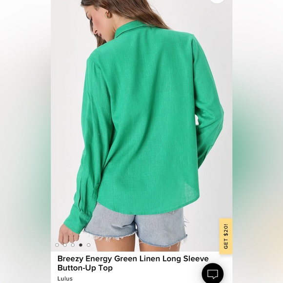 NWT Lulus Breezy Energy Green Linen Long Sleeve Button-Up Top Size Small - Picture 4 of 4